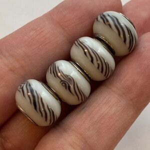 NWT Classic Sterling Pandora Style Cream & Silver Glass Spacer Beads